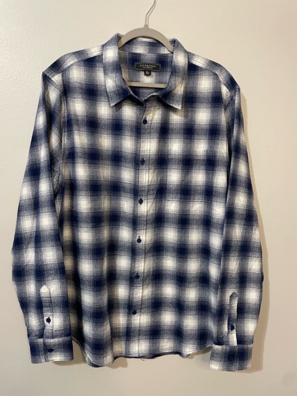 Liverpool Los Angeles Plaid Flannel Shirt Button Down Men’s XL Navy Blue White